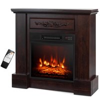 Chimenea Eléctrica Costway De 32 Pulgadas Con Repisa De 1400 W, Color Marrón