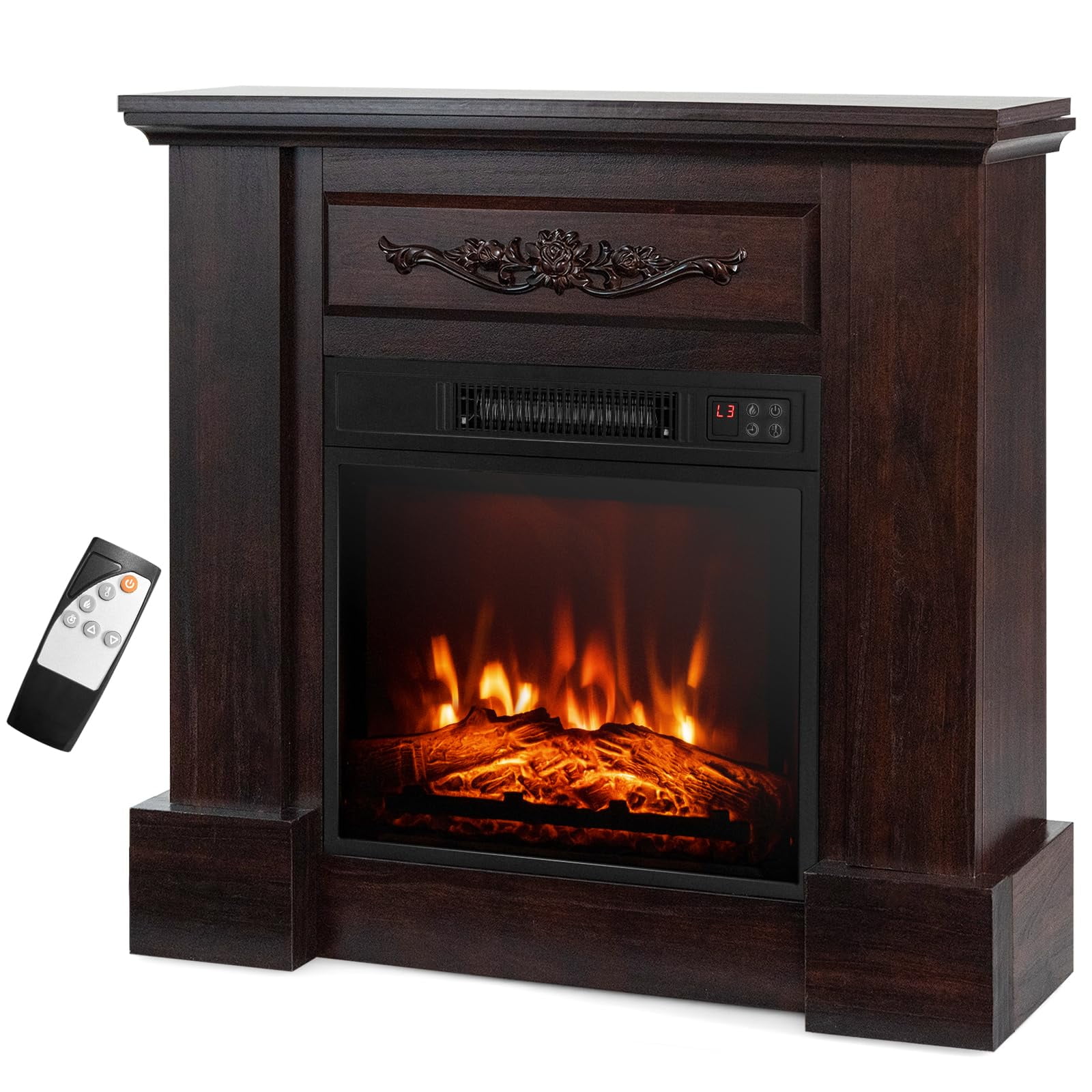 Chimenea Eléctrica Costway De 32 Pulgadas Con Repisa De 1400 W, Color Marrón