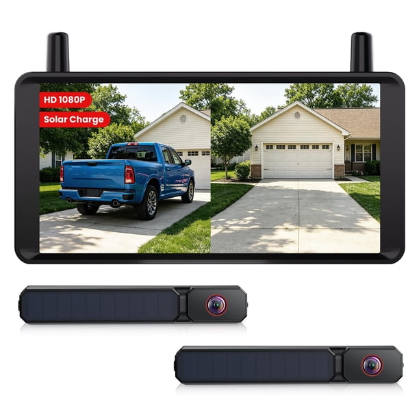 Cámara de visión trasera AUTO-VOX inalámbrica con energía solar, pantalla de 6" DVR 1080P