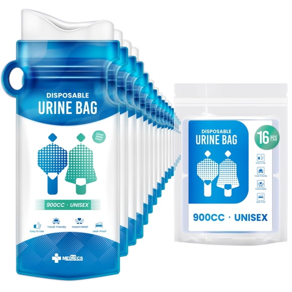 Bolsa de orina desechable Medtecs Emergency de 900 ml, 16 unidades