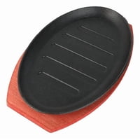 Genérico - Platos De Fierro Fundido 28Cm Oval Con Base De Madera Ideal Para Preparaciones Calientes Parrila