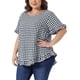 thumbnail image 4 of Agnes Orinda Blusas de Cuadros Casual de Talla Grande para Mujer, Estilo Universitario, Cuello Redondo, Mangas con Volantes, Botones en la Espalda, 1950s, 2X Azul Marino, 4 of 5