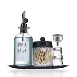 Dispensador De Enjuague Bucal Altfun Glass, 350 Ml, Recargable Con Vasos, Color Negro