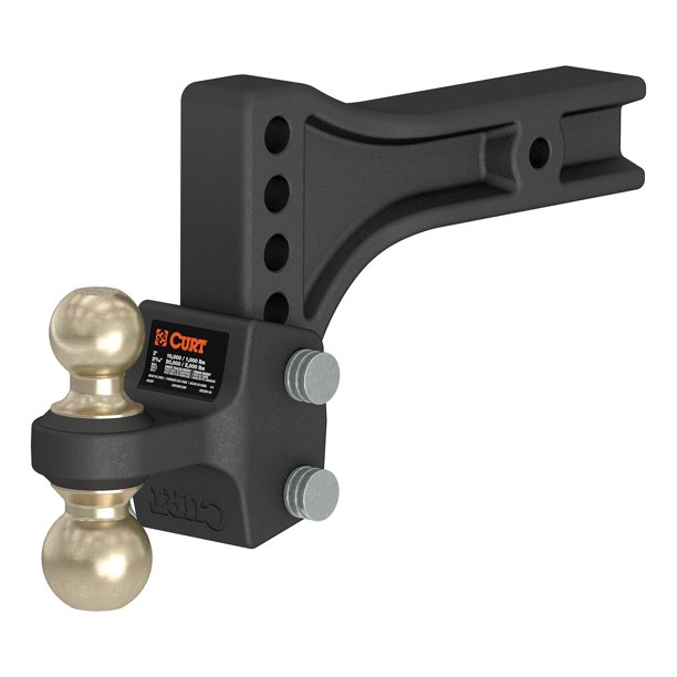 CURT 45937 Soporte de Bola de Enganche Ajustable HD con Bola Doble, Vástago de 2-1/2", Hasta 20,000 lbs