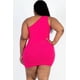 thumbnail image 4 of Saronite Vestido Mini Casual Ajustado sin Costuras con Abertura Frontal y un Hombro Acanalado, Color Fucsia (Talla Grande para Mujer), 4 of 5