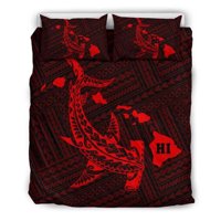 Milsleep - Mapa Hawaiano Hamerhead Tiburón Polinesio Rojo Juego De Cama