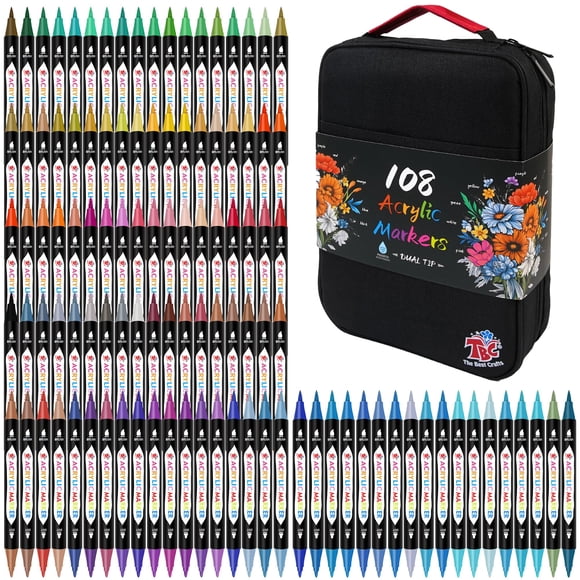 Marcadores de pintura acrílica TBC The Best Crafts, 108 colores, doble punta
