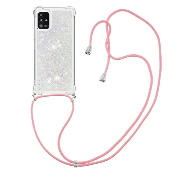 Funda FOXDOCK para Samsung Galaxy A71 5G con Cuerda Ajustable, Brillo Líquido, Protección Antigolpes y Lente – Ideal para Regalo