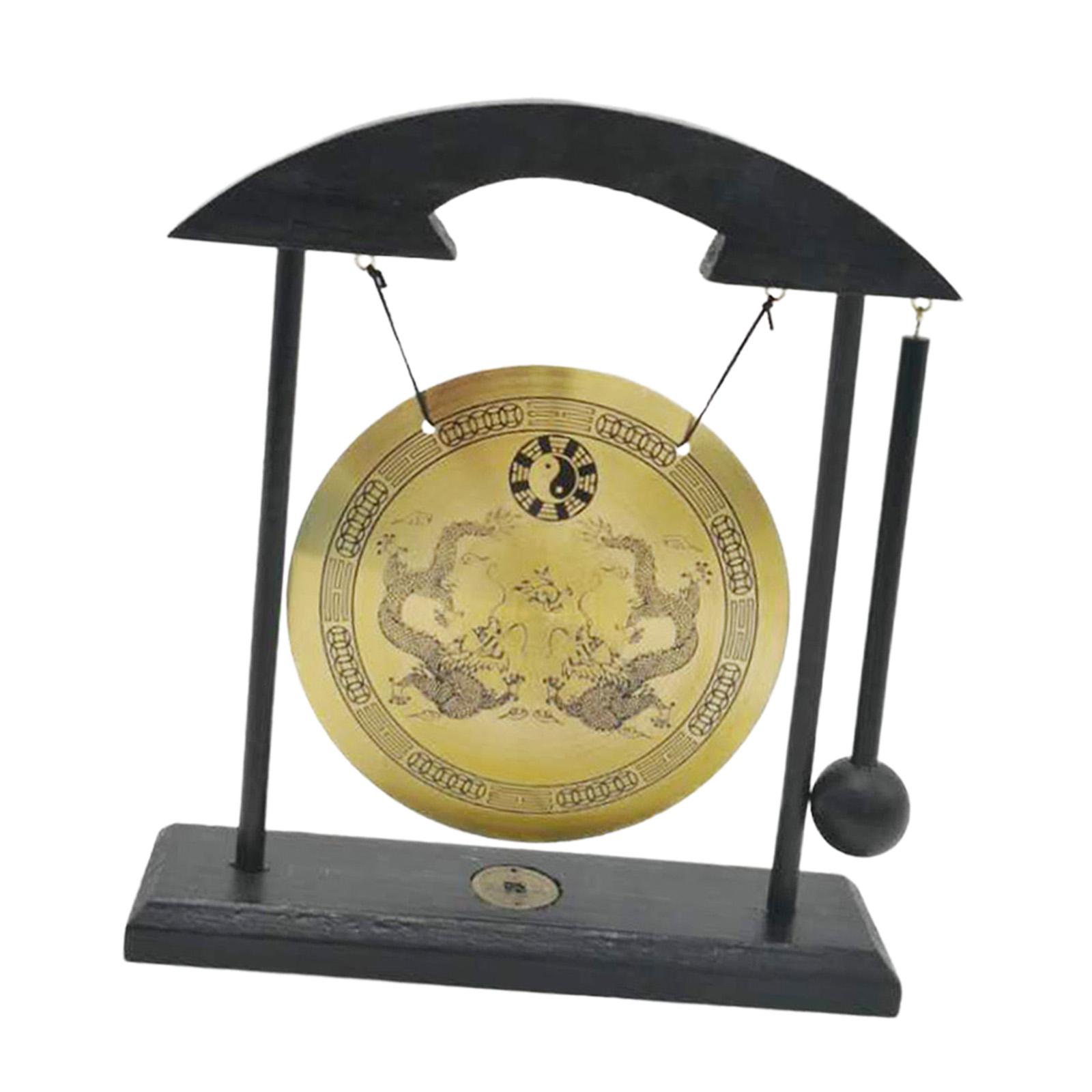 Magideal - Cobre Gong Adorno Asiático Gong Campana Mini Campanas De Viento Latón Feng Shui Escritorio Gong Cobre Chino Gong Con Soporte Para Mesa Decoración Para Estilo B