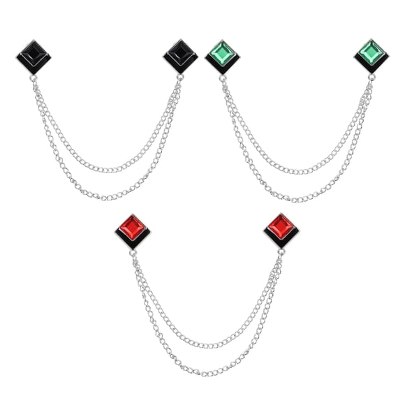 Uxcell Gem Chain Brooch Pins, 3 piezas de alfileres de cadena colgante, alfiler de traje, borla, insignia de cristal cuadrado, alfileres de solapa para camisas de mujeres y hombres, esmoquin, bufanda