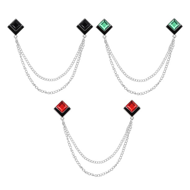 Uxcell Gem Chain Brooch Pins, 3 piezas de alfileres de cadena colgante, alfiler de traje, borla, insignia de cristal cuadrado, alfileres de solapa para camisas de mujeres y hombres, esmoquin, bufanda