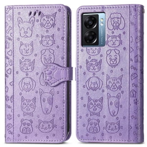 Funda Cartera Foxdock Para Oppo A57 5G , Flip Pu Con Relieve De Gatos Y Perros, Tarjetero Y Soporte