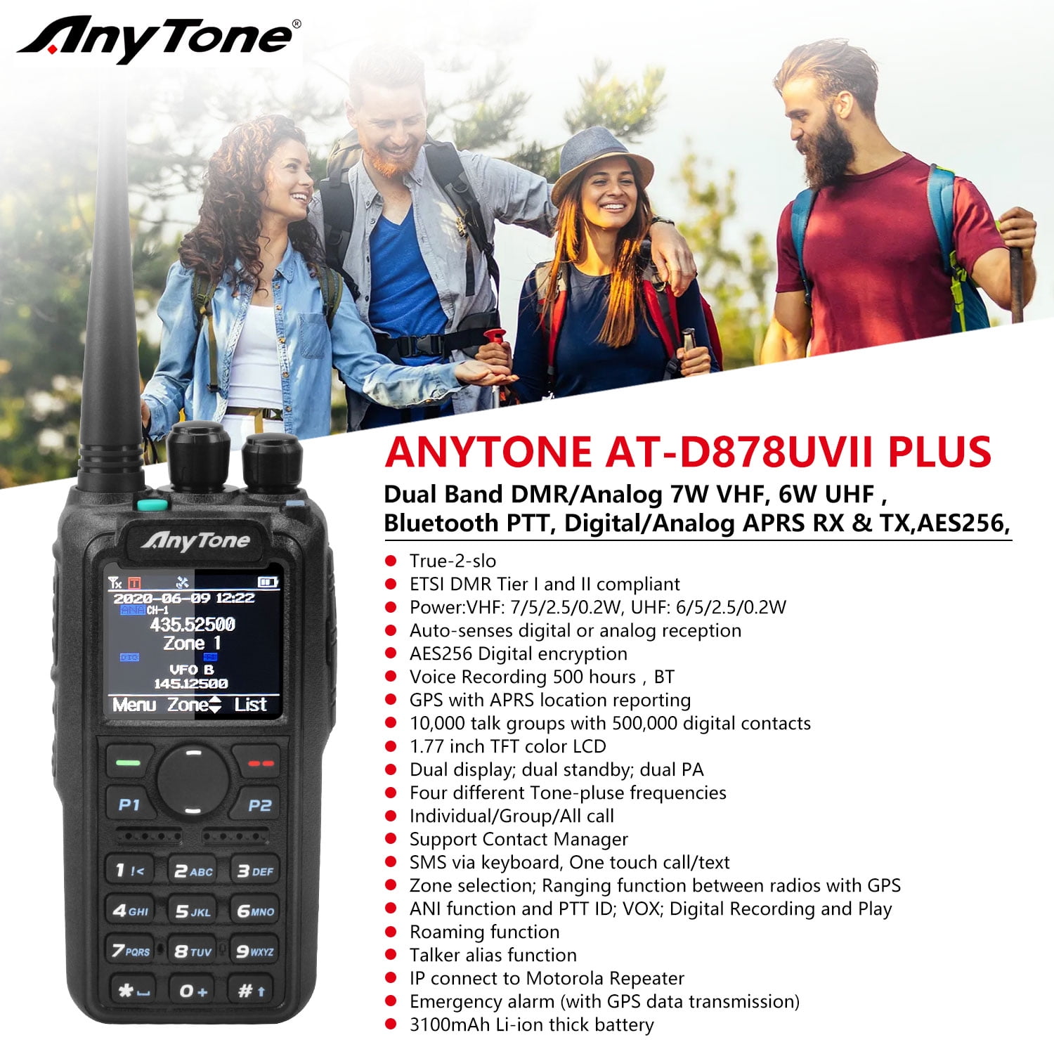 Anytone At-d878uviiplus El Radio Definitivo Con Gps, Bluetooth Y Seguimiento Satelital