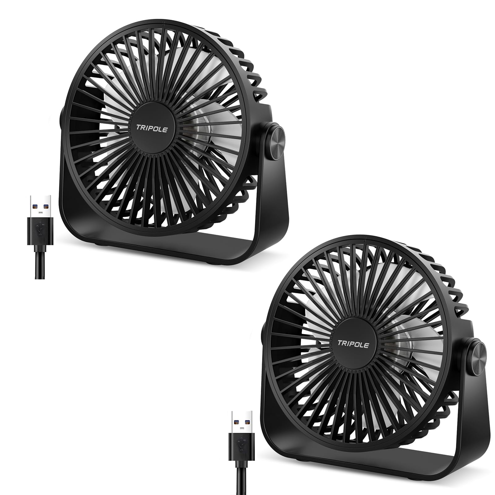 Ventilador De Escritorio Usb Tripole De 11,4 Cm, Mini, Portátil, 3 Velocidades, Paquete De 2, Negro