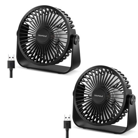 Ventilador De Escritorio Usb Tripole De 11,4 Cm, Mini, Portátil, 3 Velocidades, Paquete De 2, Negro