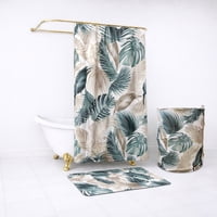 Set Para Baño Nautica Home Cortina+Alfombra+Cesta Diseño Hojas Tropicales