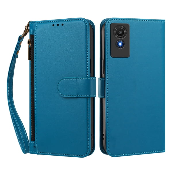Funda Tipo Billetera para TCL 501 con Soporte y Bolsillo con Cierre Azul