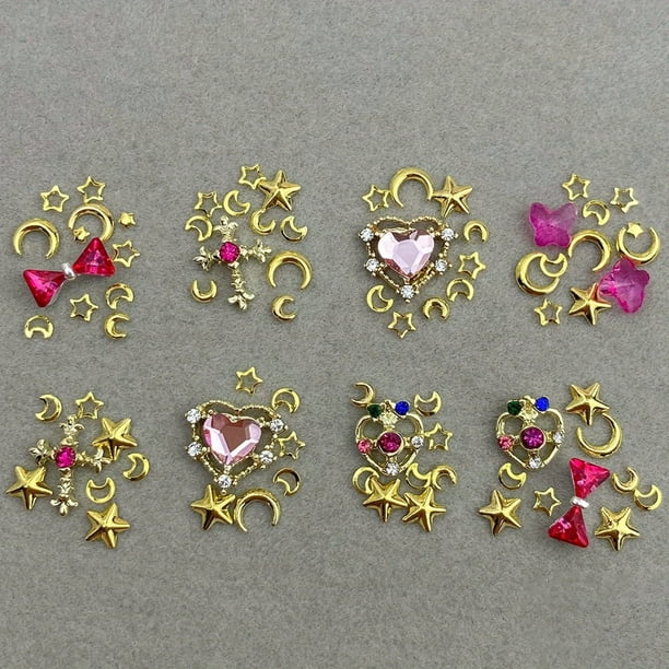 3D Nail Charms For Acrylic Nails Crystal Heart Nail Rhinestones Star Moon Alloy Nail Art Charms Colorful Nail Gems Nail Decorations For Nail Art Rhinestones