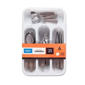 Brinox - Set Cubiertos En Acero Inoxidable C/ Mango Plástico 25 Pz Gris Claro