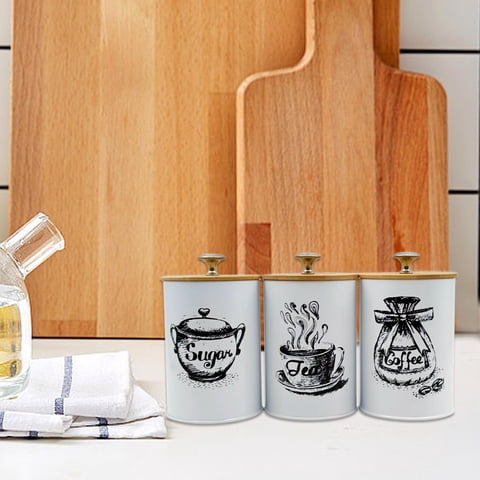 Magideal - Contenedores De Azúcar De Té De Café 3X Juego De Botes De Cocina, Restaurantes Elegantes De Hierro Jars De Decoración Recipientes De Almacenamiento Co Blanco