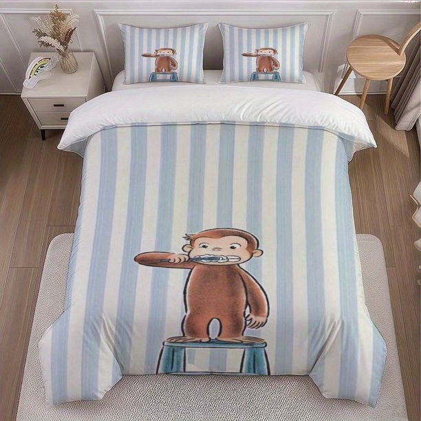 Curious George Brushing Teeth Themed Bedding Set Duvet Cover and Pillowcase Set Soft and Comfortable