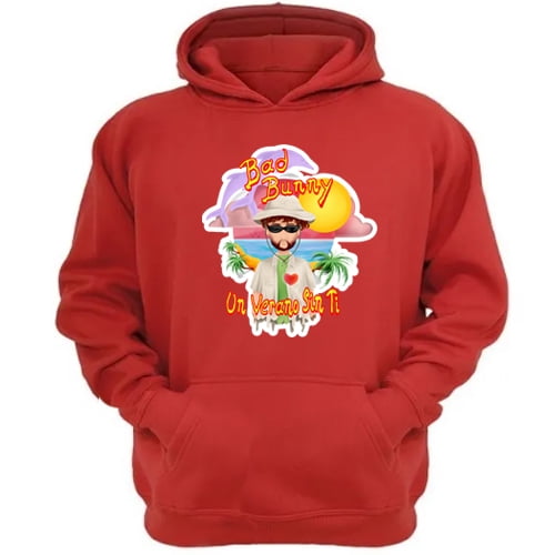 Polerón Canguro Bad Bunny Rojo Talla S Unisex
