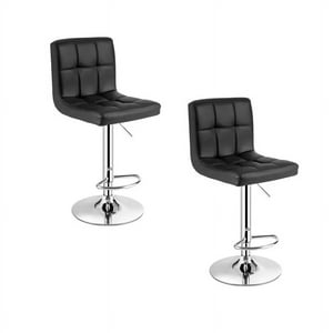 Genérico - Pack 2 Silla Piso Bar Taburete Respaldo Ecocuero Regulable Negro