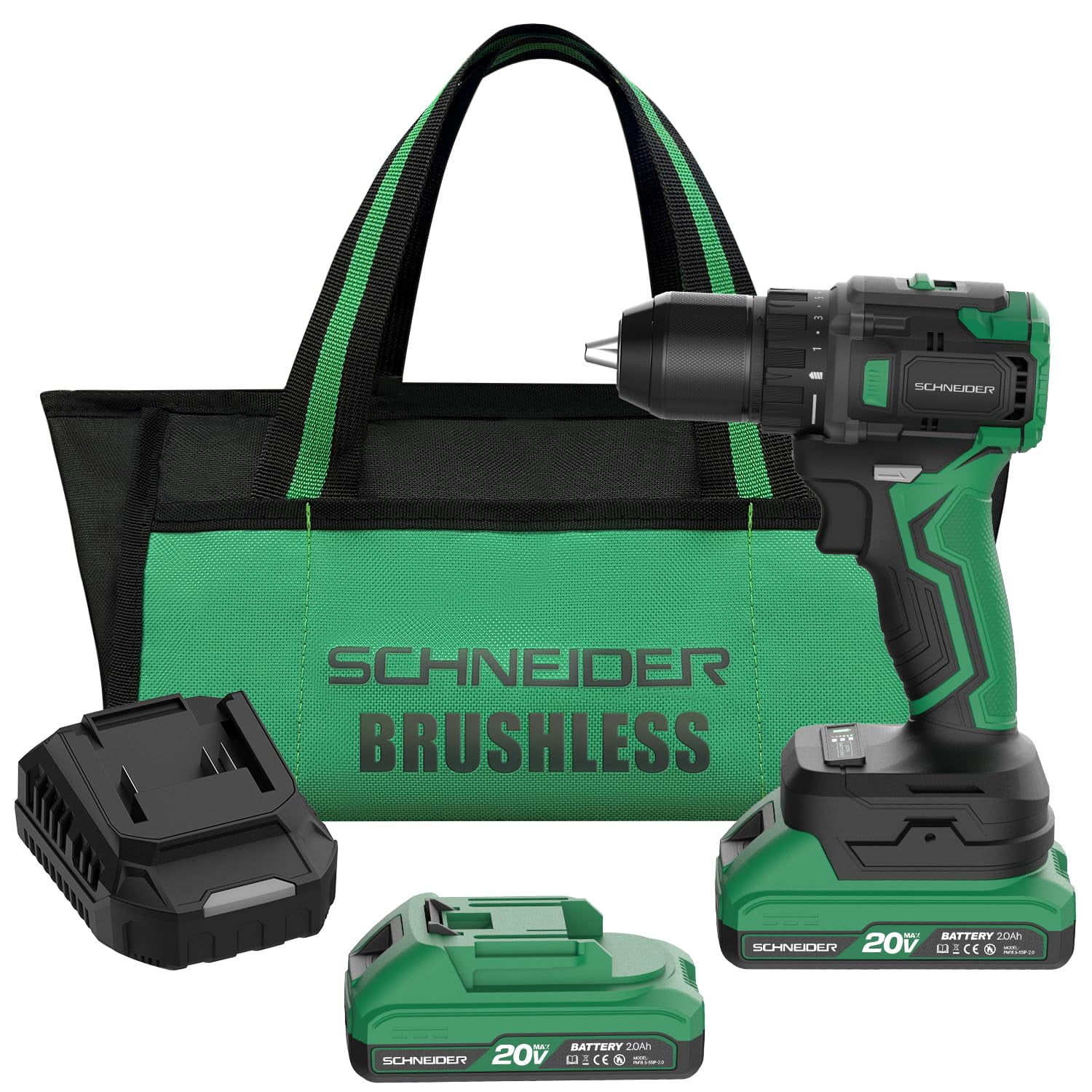 Taladro Inalámbrico Schneider 20v Sin Escobillas 70 Nm De 2 Velocidades