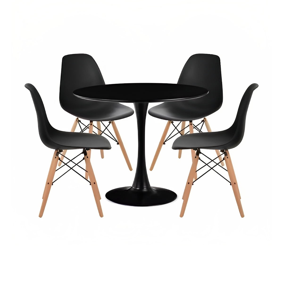 Klik Muebles - Comedor Mesa Tulip Negra - 4 Sillas Eames Negras