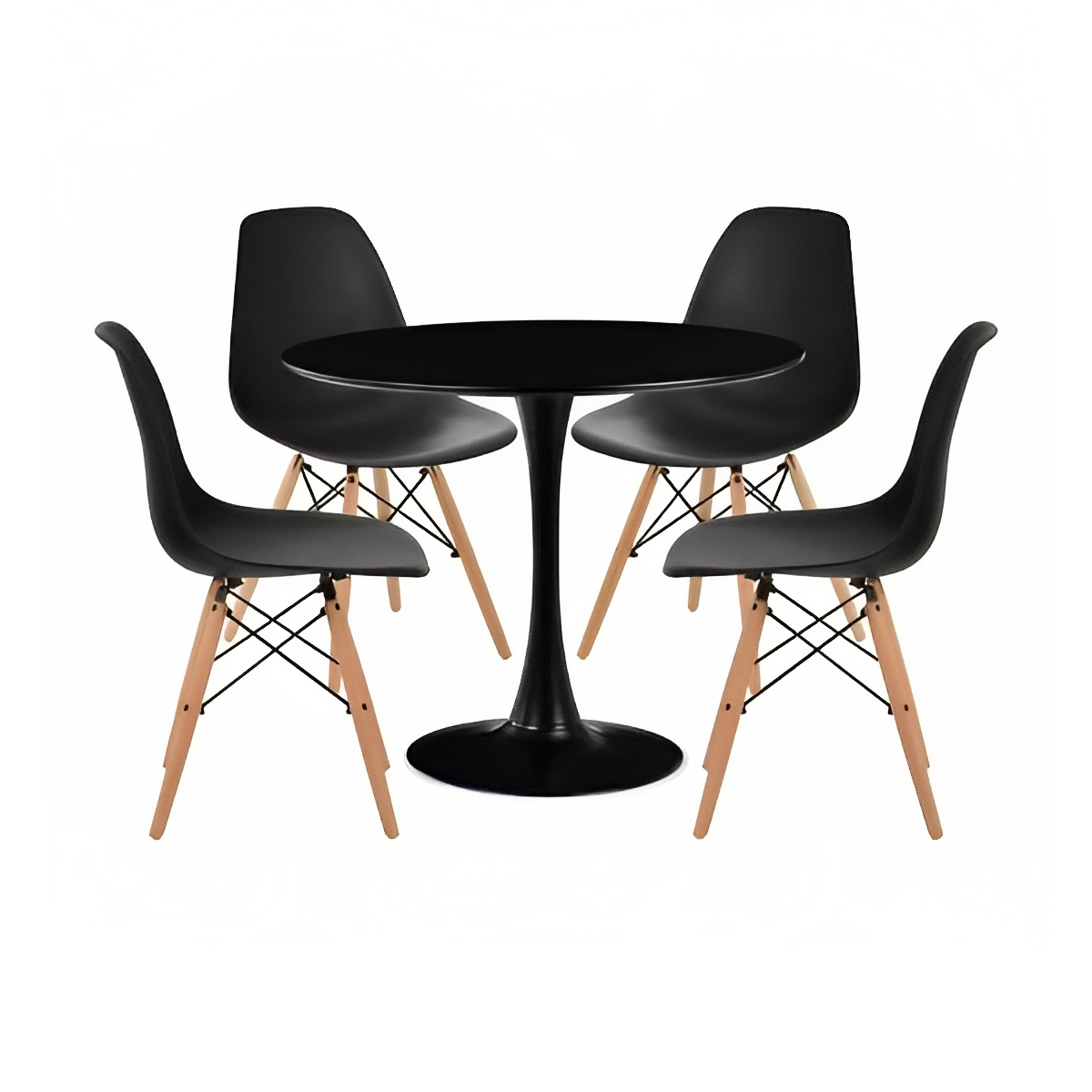 Klik Muebles - Comedor Mesa Tulip Negra - 4 Sillas Eames Negras