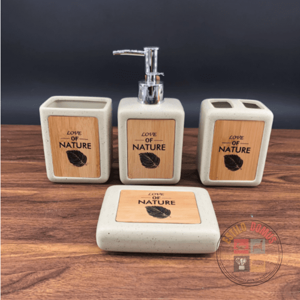 Estilodomus - Set De Baño De 4 Piezas Love Of Nature Ceramica Bano Gris Claro