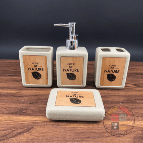 Estilodomus - Set De Baño De 4 Piezas Love Of Nature Ceramica Bano Gris Claro