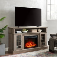 M&Ms - Classic Tv Media Stand Modern Entertainment Console With 23"" Fireplace Inset For Tv Up To 65"" With Open And Closed Storage Space, Gray Wash, 58.25""W*15.75""D*32""H