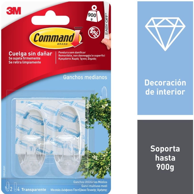Command - Ganchos Medianos Ovalados Transparentes 2 Unidades