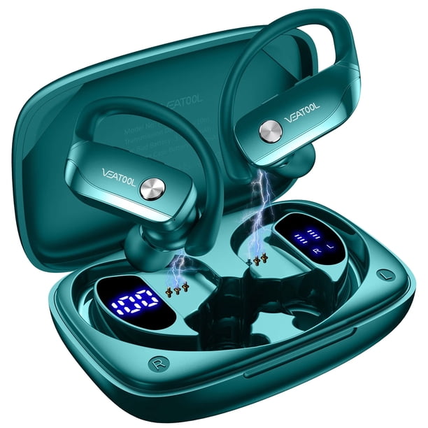 VEATOOL Auriculares Inalámbricos Bluetooth Deportivos, Bluetooth 5.4, Auriculares con Gancho Auricular, 72H de Reproducción, Micrófono con Cancelación de Ruido