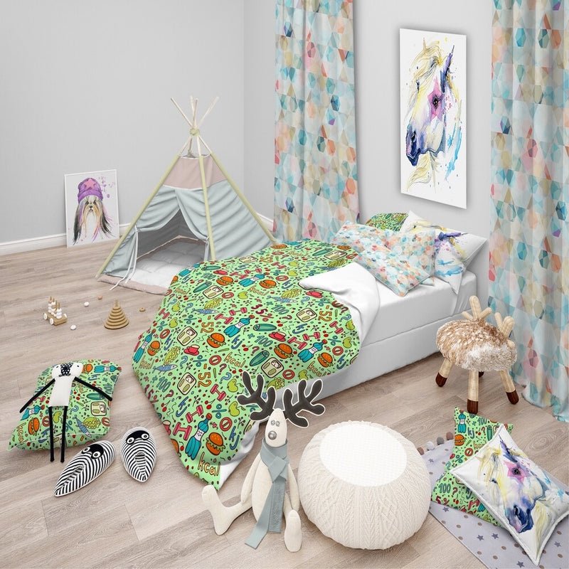 Milsleep - Designart 'diet Green Pattern' Juego De Cama Moderno Para Niños - Funda Nórdica Y Fundas