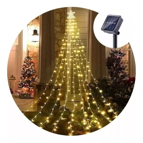 Shop E-Home - Luces Led Estrella Cortina Solar Exterior Navidad Guirnalda Blanca