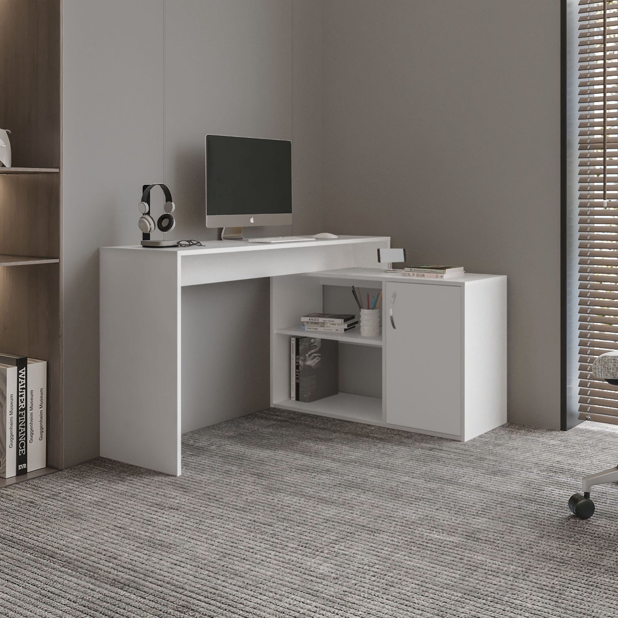 Tuhome - Escritorio En L 1 Puerta 71x125x90 Cm Eco Blanco