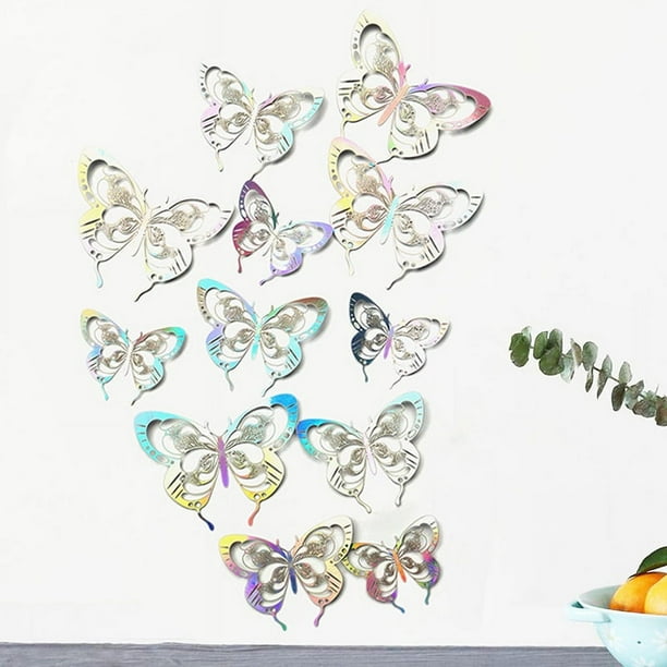 12pcs Paper Butterfly Wall Stickers Decorations, 3D Hollow Three-dimensional Simulation Decoration For Living Room