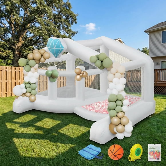 Castillo Inflable 400x300x240 Cm Blanco Con Piscina De Pelotas