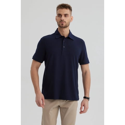 Fashionspark - Polera Hombre Slim Cuello Camisero Azul Marino