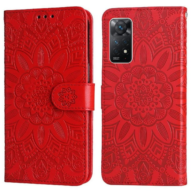 Funda tipo cartera FOXDOCK para Xiaomi Redmi Note 11 Pro 4G/5G , diseño girasol en relieve, cuero PU, cierre magnético, soporte y tarjetero