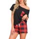 thumbnail image 1 of INSPIRE CHIC Conjunto de Pijama de Mujer a Cuadros, Mezcla de Algodón Suave, Camiseta de Manga Corta y Pantalones Cortos con Bolsillos para Primavera Verano S Rojo, 1 of 5
