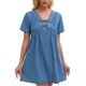 thumbnail image 1 of INSPIRE CHIC Vestido de Mezclilla para Mujer de Manga Corta con Cuello en V y Bolsillos Vestidos Casuales Mini de Jean XL Azul Claro, 1 of 6