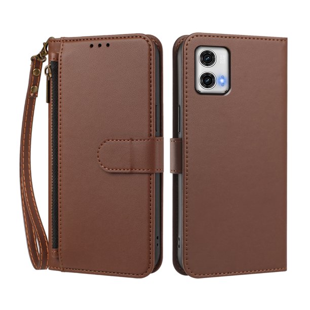 Funda Tipo Billetera para Motorola Moto G73 5G con Soporte y Bolsillo con Cierre Marrón