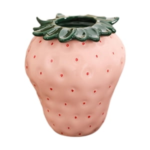 Bothyi - Jarrón De Cerámica, Decoración De Fresa, Bonito Jarrón Decorativo Para Dormitorio, Regalo De Inauguración De La Casa, Pequeño, Rosa
