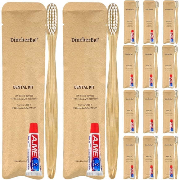 Kit dental bambú DincherBel 100 sets con pasta 6g