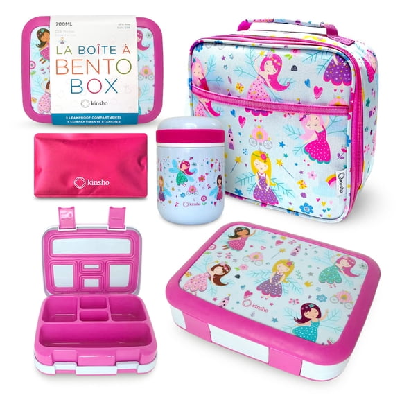 Set de fiambrera bento kinsho con termo y bolsa de hielo, rosa
