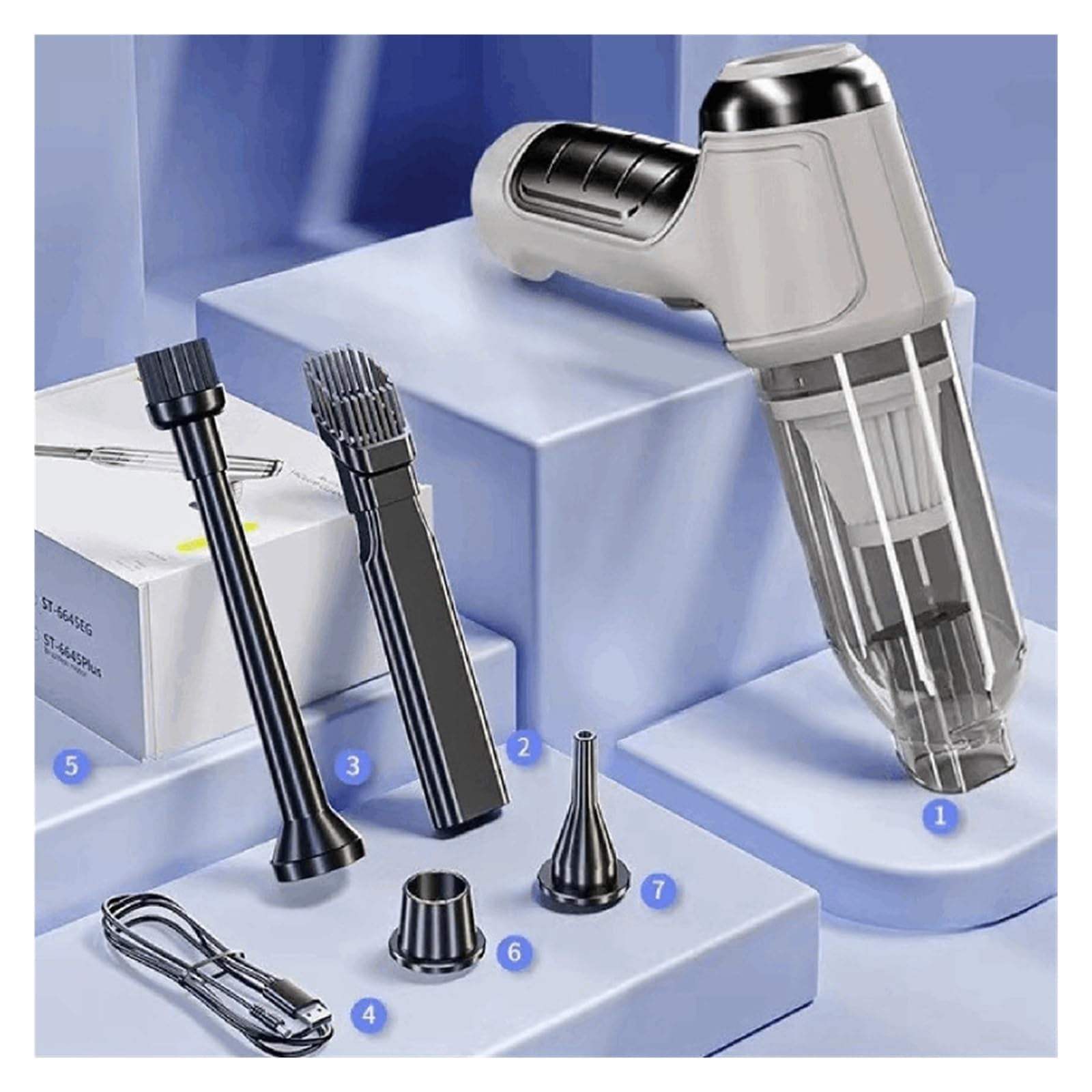 Xusx111 - Aspiradora De Coche - Limpiadora Eléctrica De Mano Inalámbrica Y Soplador, Alta Potencia De Succión Fuerte 12000 Pa, Compacto Inalámbrico Con Potente Batería Recargable Para El Interior Del