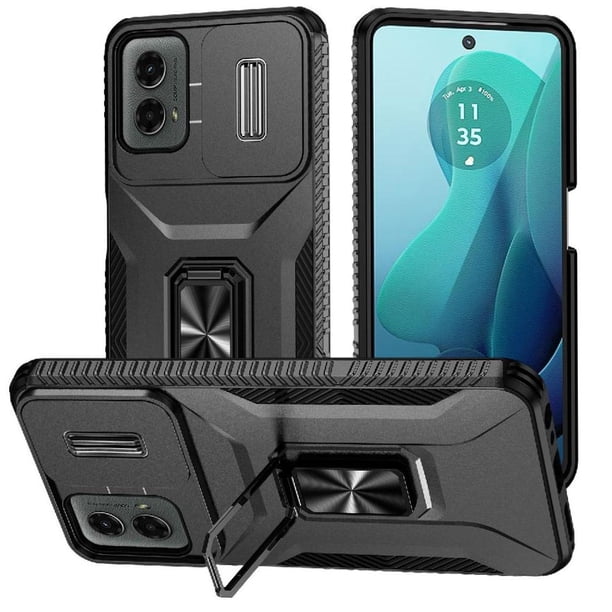 Funda Armada para Motorola Moto G 5G 2024 con Tapa Deslizante y Soporte Magnético Giratorio Negro